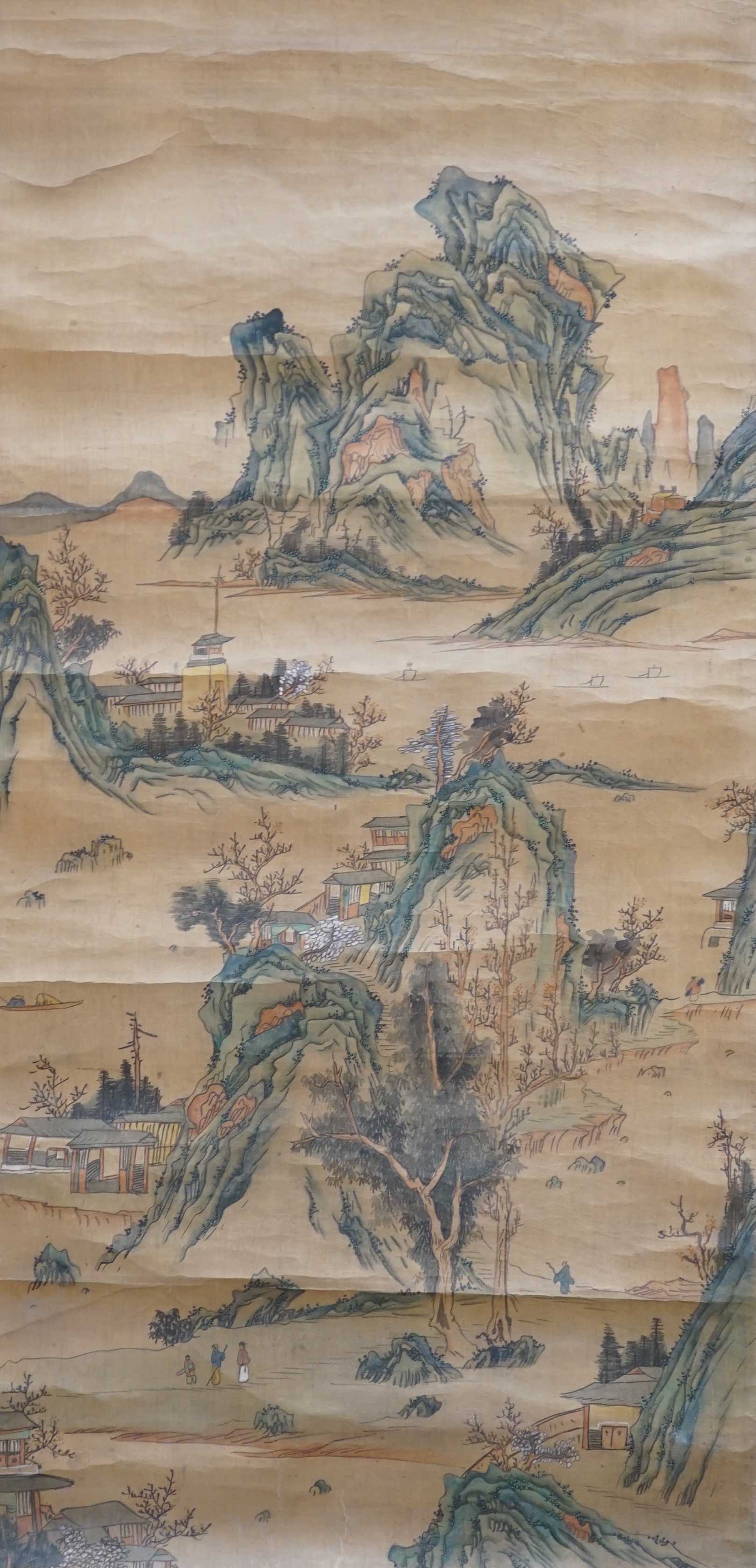 A Chinese scroll painting and scroll rubbing. Condition - poor